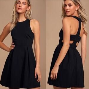 Lulu's Cutout And About Mini Black Skater Dress